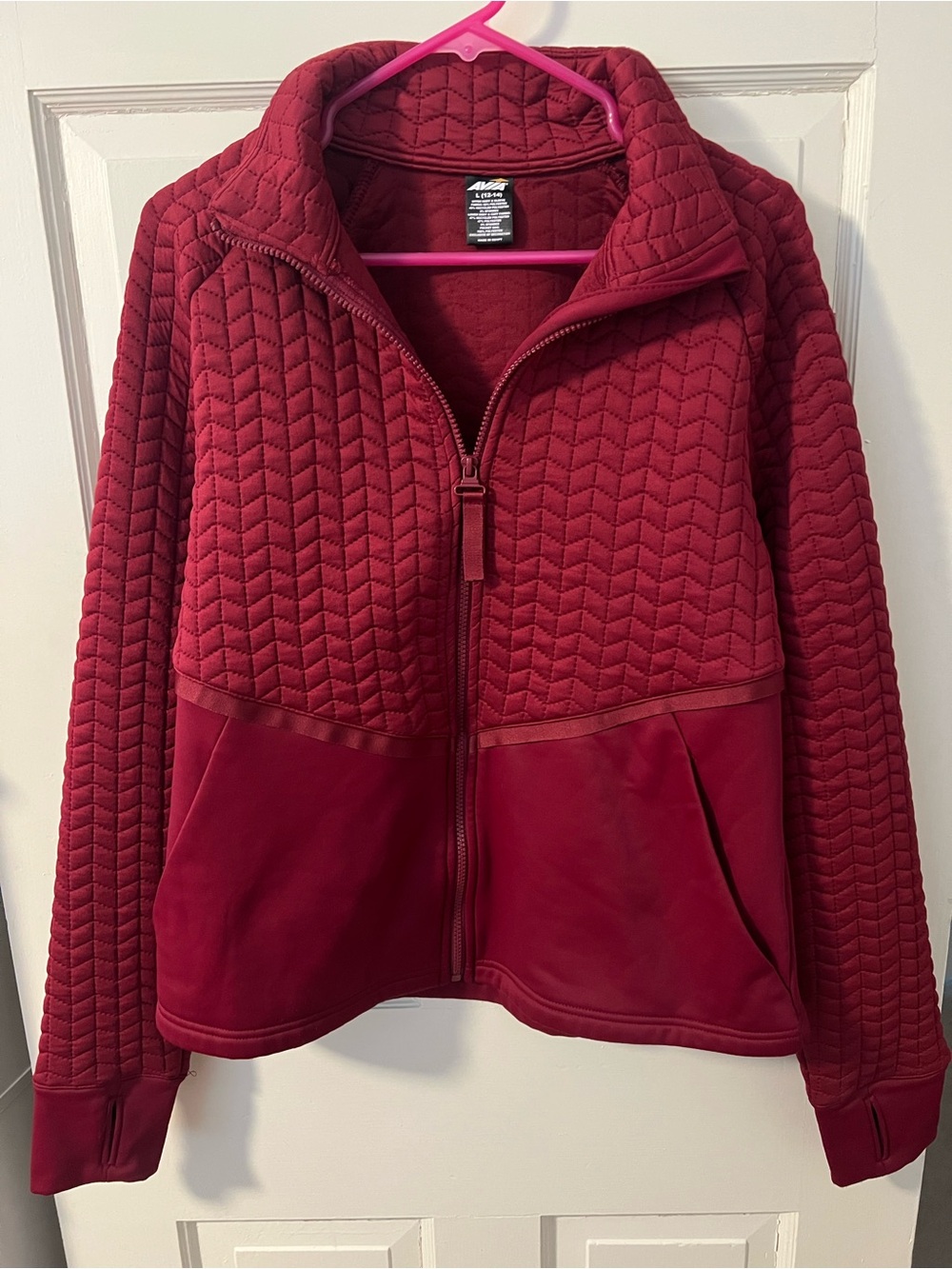 Avia Quilted Full-Zip Bomber Jacket in Wine Red